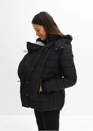 3-in-1 Umstandsjacke mit Trageeinsatz in schwarz von vorne (im Anschnitt) - bonprix