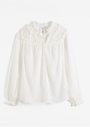 Transparente Bluse mit Rüschen in weiß von vorne - RAINBOW