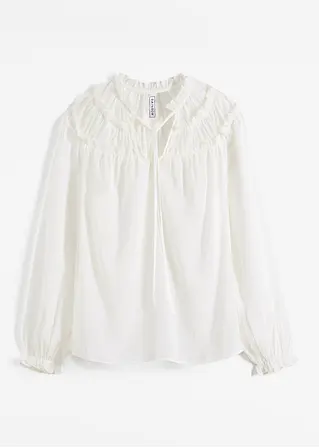 Transparente Bluse mit Rüschen in weiß von vorne - RAINBOW