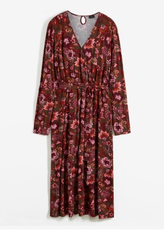 Jerseykleid mit V-Ausschnitt und Bindeband in braun von vorne - bpc bonprix collection