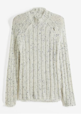 Pullover in Rippstrick mit Wollanteil in weiß von vorne - bpc bonprix collection