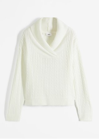 Pullover mit V-Ausschnitt und Seitenschlitzen in weiß von vorne - bpc bonprix collection