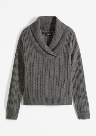 Pullover mit V-Ausschnitt und Seitenschlitzen in grau von vorne - bpc bonprix collection