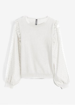 Pullover mit Spiztenärmeln in weiß von vorne - RAINBOW