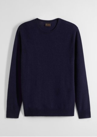 Premium Wollpullover mit Good Cashmere Standard®-Anteil, Rundhals  in blau von vorne - bpc selection premium