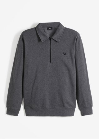 Sweatshirt mit Polo-Kragen mit recyceltem Polyester in grau von vorne - bpc bonprix collection