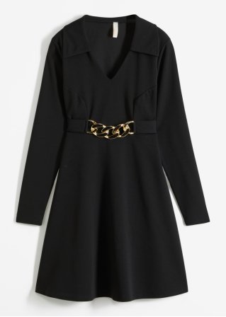 Kleid mit Zierschnalle in schwarz von vorne - BODYFLIRT boutique