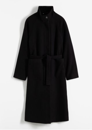Mantel in Wolloptik in schwarz von vorne - BODYFLIRT