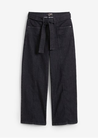 7/8-Jeans mit Bindegürtel in schwarz von vorne - bpc selection