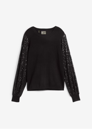 Pullover mit Pailettenärmeln in schwarz von vorne - bpc selection