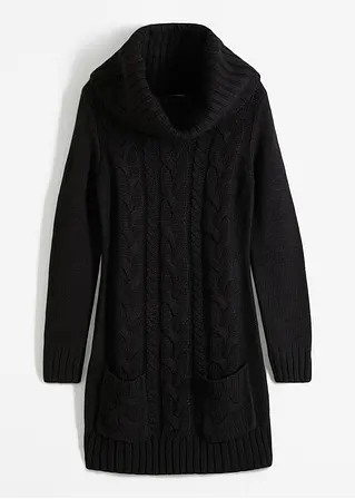 Strickkleid mit Rollkragen und aufgesetzten Taschen in schwarz von vorne - bonprix