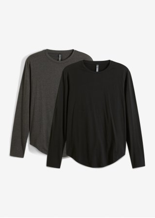 Langarmshirt aus Bio Baumwolle (2er Pack) in schwarz von vorne - RAINBOW
