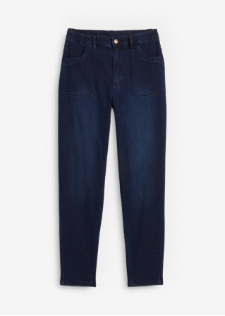 High-Waist-Thermo- Mom- Jeans, mit Komfortbund in blau von vorne - bpc bonprix collection