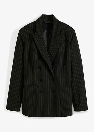 Nadelstreifen-Blazer in schwarz von vorne - BODYFLIRT