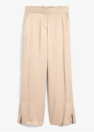 Satin-Palazzohose in beige von vorne - BODYFLIRT