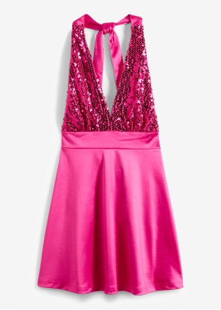 Neckholder-Kleid mit Pailletten in pink von vorne - BODYFLIRT boutique
