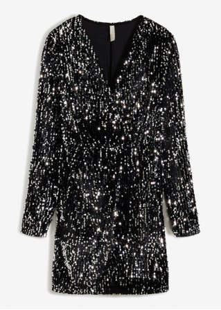 Pailletten-Kleid in schwarz von vorne - BODYFLIRT boutique