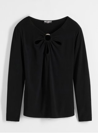 Langarmshirt mit Cut-Outs  in schwarz von vorne - BODYFLIRT boutique