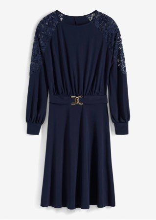 Jerseykleid mit Spitze  in blau von vorne - BODYFLIRT boutique