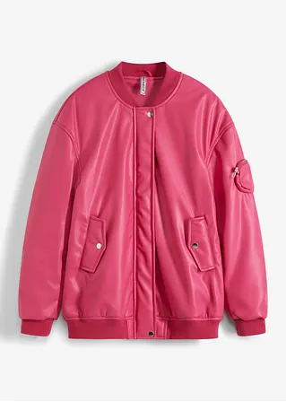 Oversize PU Biker-Jacke in pink von vorne - RAINBOW