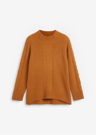 Oversized Woll-Pullover mit Good Cashmere Standard®-Anteil in braun von vorne - bonprix PREMIUM