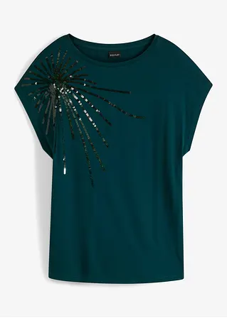 Shirt mit Pailletten in grün von vorne - BODYFLIRT