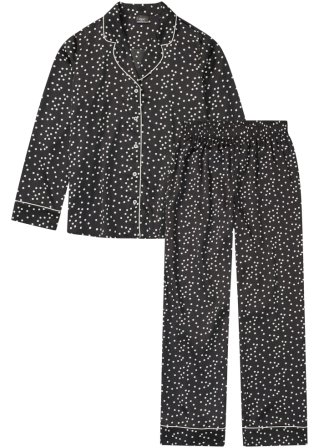 Pyjama aus Satin in schwarz von vorne - bpc bonprix collection
