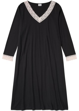 Nachthemd mit Viskose und Spitze in schwarz von vorne - bpc bonprix collection