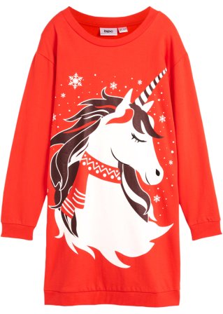 Mädchen Sweatkleid mit Weihnachtsmotiv in rot von vorne - bpc bonprix collection