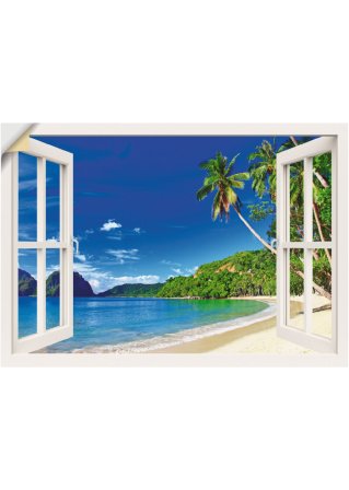 Wandsticker mit Fensterblick auf Palmen und Meer in blau - bpc living bonprix collection