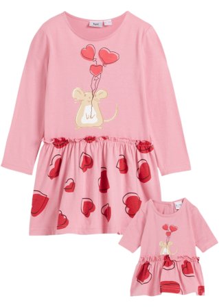 Mädchen Jerseykleid + Puppenkleid (2-tlg.) in rosa von vorne - bpc bonprix collection