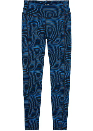 Gemusterte Sport-Leggings mit Handytasche, schnelltrocknend in blau von vorne - bonprix