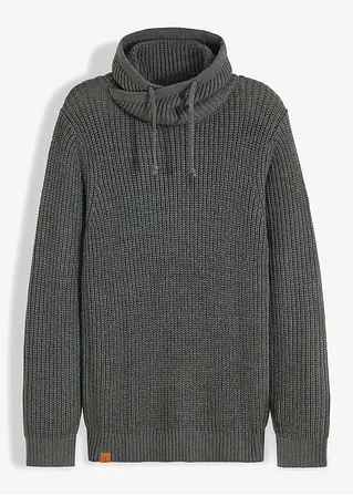 Pullover mit Schalkragen und recyceltem Polyester in grün von vorne - bpc bonprix collection