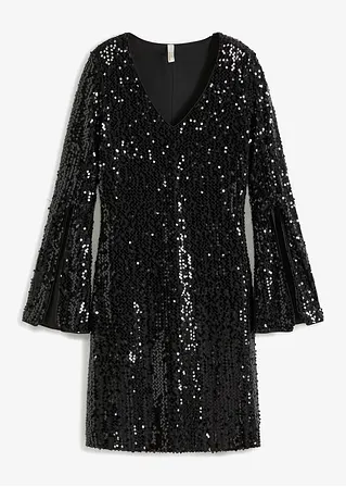 Kleid mit Pailletten in schwarz von vorne - BODYFLIRT boutique
