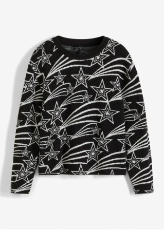 Pullover mit Sternendesign in schwarz von vorne - RAINBOW