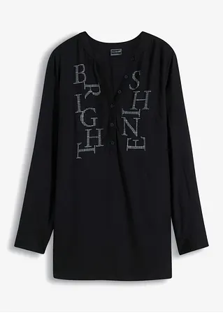 Bluse mit Glitzerdruck in schwarz von vorne - RAINBOW