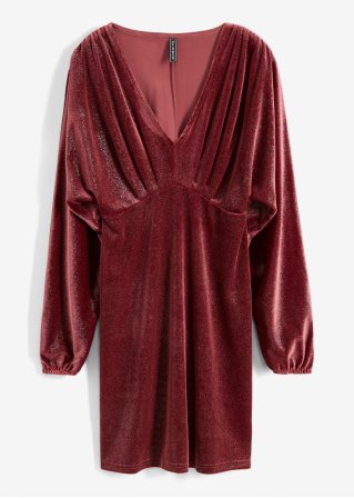 Glitzer Kleid aus Samt mit tiefem V-Ausschnitt in rot von vorne - RAINBOW