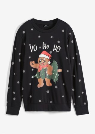 Sweatshirt mit Weihnachtsmotiv und recyceltem Polyester in schwarz von vorne - bpc bonprix collection