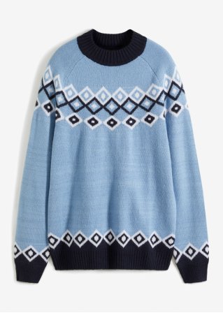 Norweger-Pullover mit Stehkragen und recycelten Materialien in blau von vorne - bpc bonprix collection