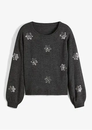 Pullover mit Pailletten in grau von vorne - bonprix