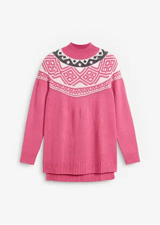 Norweger-Pullover mit Seitenschlitzen in pink von vorne - bpc bonprix collection