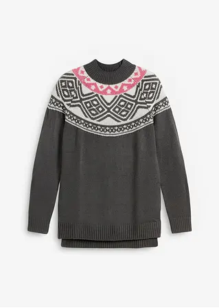 Norweger-Pullover mit Seitenschlitzen in grau von vorne - bpc bonprix collection