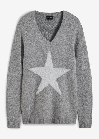 Pullover mit Stern in grau von vorne - BODYFLIRT
