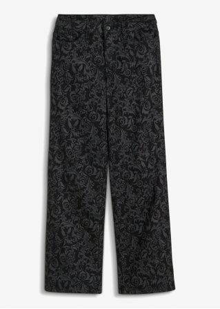 Marlene-Jeans mit Glanzmuster in schwarz von vorne - RAINBOW