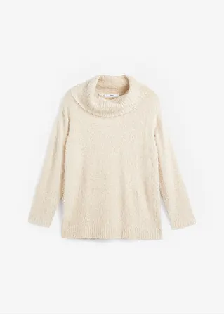 Oversize-Flausch-Pullover in beige von vorne - bpc bonprix collection