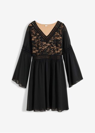 Kleid mit Spitze in schwarz von vorne - BODYFLIRT boutique