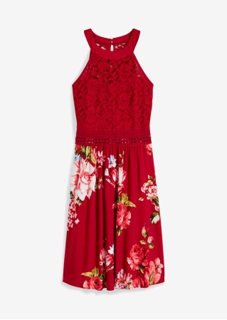 Kleid mit Spitze in rot von vorne - BODYFLIRT boutique