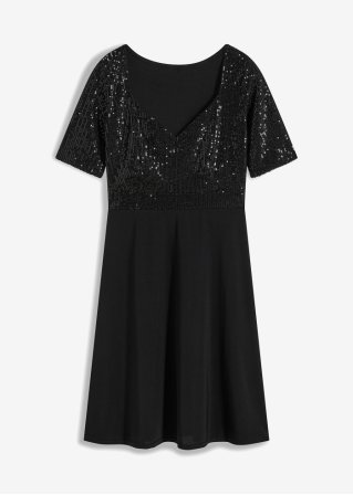 Kleid mit Pailletten in schwarz von vorne - BODYFLIRT