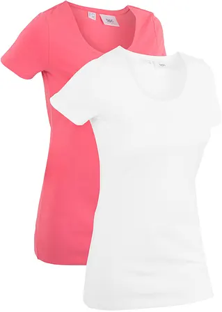 Longshirt mit Schriftzug (2er Pack) in pink von vorne - bonprix