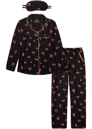 Pyjama mit Knopfleiste und Schlafmaske in schwarz von vorne - bpc bonprix collection